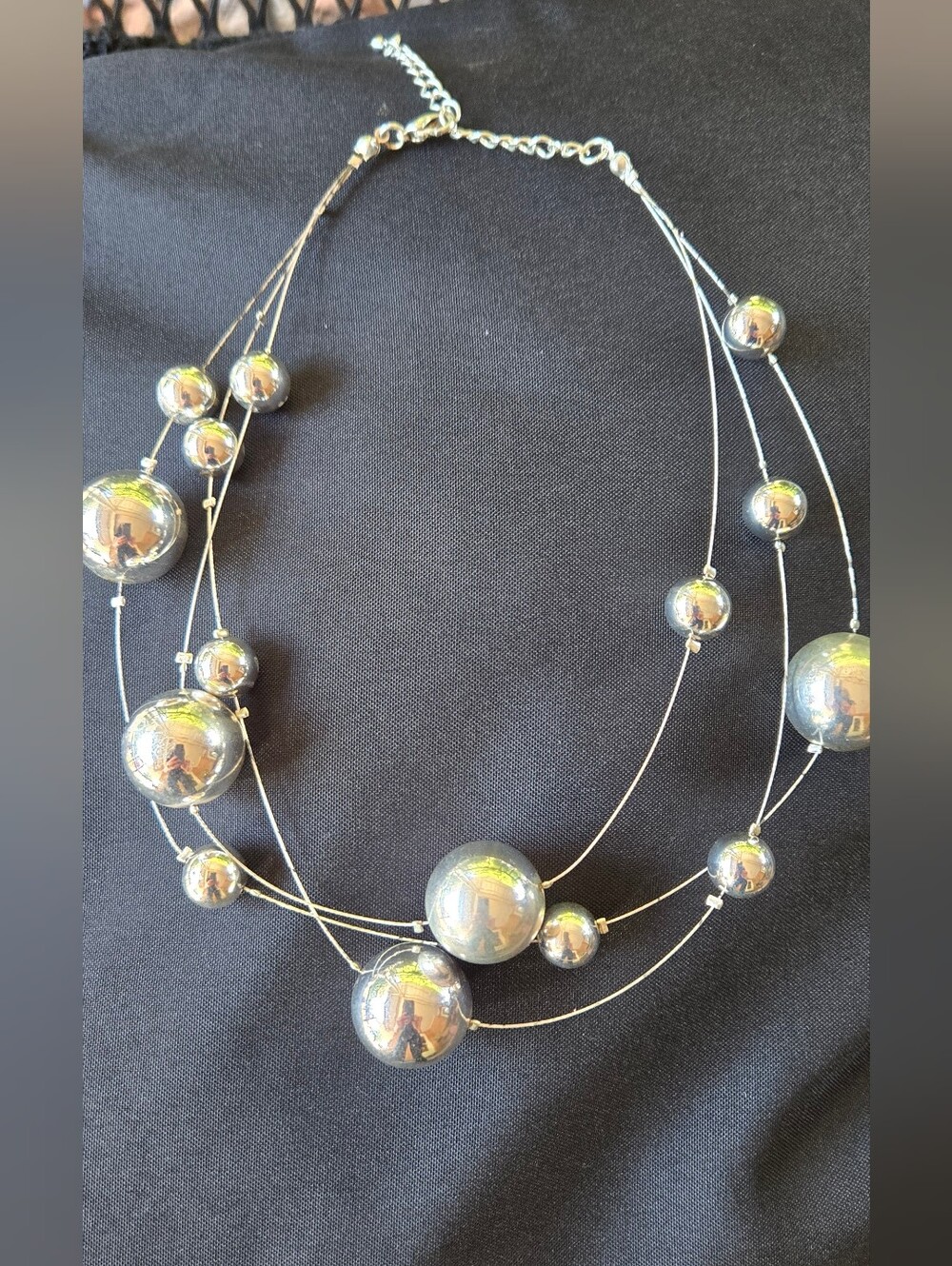 Silver Multi-Strand Beaded Statement Necklace - Women Jewelry